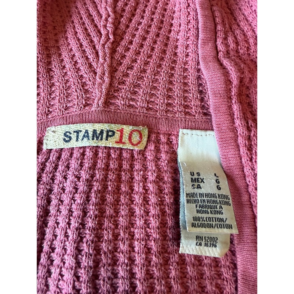 Stamp 10 Pink Waffle Knit Hooded Sweater Cotton V-Neck Kangaroo Pocket Large - Picture 3 of 3